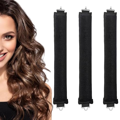 PWEINCY Lot de 3 bigoudis sans chaleur pour cheveux longs et moyens pendant la nuit - Tiges flexibles en velours doux épais avec crochet (noir) PWEINCY Lot de 3 bigoudis sans chaleur pour cheveux longs et moyens pendant la nuit - Tiges flexibles en velours doux épais avec crochet (noir)