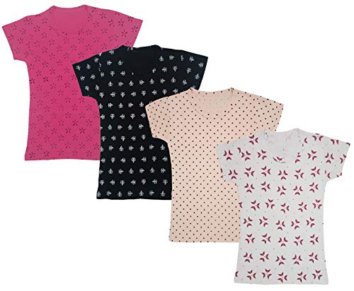 Image of indi weaves Girls Half Sleeve Cotton Printed T-Shirts Pack of 4