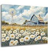 LB Farmhouse Daisy Wall Art for Bathroom Rustic Barn and White Daisy Floral Canvas Wall Art Count...
