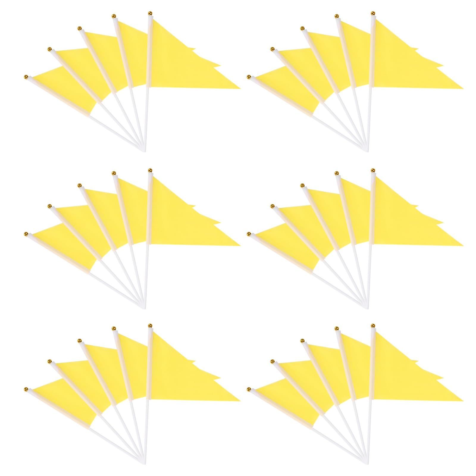 YELARXI Handheld Triangle Flag, Pennant Flags on Sticks Flags Small Mini Solid Blank Hand Held 30Pcs & Yellow - Fit for (DIY Graffiti/Cheerleading/Party Events Celebration)