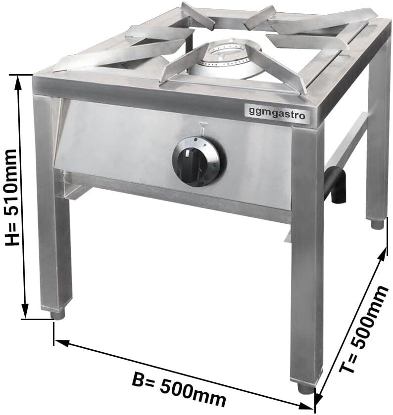 GGM Gastro GKK1 Gas Stove with dimensions labeled