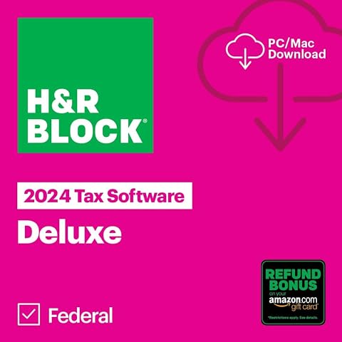 H&R Block Tax Software Deluxe 2024 for Windows and Mac (Old Version) with Refund