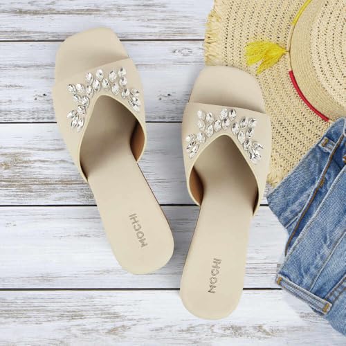 Image of Mochi Women Synthetic Embellished Slip-On Block Heel Sandals