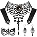 4 Pieces Halloween Black Lace Choker Necklace Witch Earrings Masquerade Mask Fingerless Gloves for Women Halloween Party