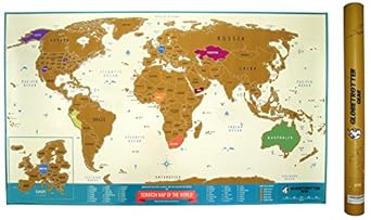 Globetrotter Gear Scratch Off World Map Wall Poster with USA States and Europe Countries Outlined, 33.5 x 20.5 Inches Travel Map, Trip Planner and Tracker With Scratcher, Traveler Gift