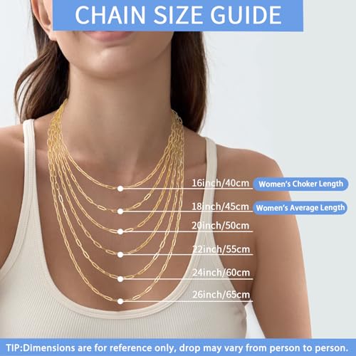 Jewlpire Italian Soild 14K Real Gold Over 925 Sterling Silver Paperclip Chain Necklace for Women, Hypoallergenic & Comfortable Women's Chain Necklaces 16/18/20/22/24/26 Inch3