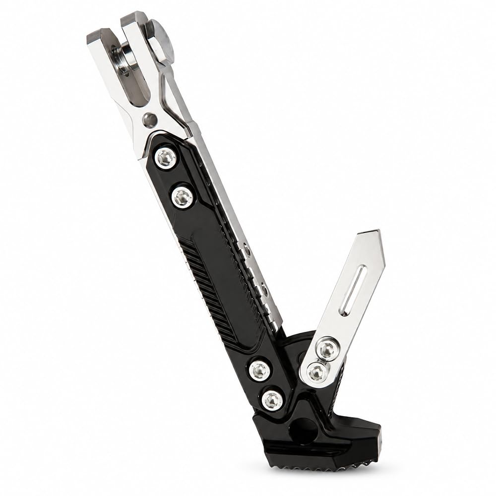 Adjustable Motorcycle Kickstand for Bajaj Pulsar Pulsar N160 2026-Present, CNC Aluminum Alloy Side Stand Replacement with Anti-Slip Foot Pad and Stable Parking Support,A Silver