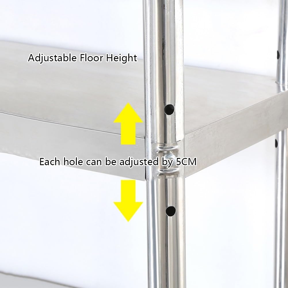 Scaffali a 3 ripiani in acciaio inossidabile, banco da lavoro portatile in metallo, mobile per cucina e bagno, scaffalatura resistente per casa e garage (140 x 30 x 80 cm)