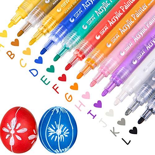 12 Colors Acrylic Paint Marker Pens, Maxdot Paint Pen Art Markers Set for Paper, Glass, Metal, Canvas, Wood, Ceramic, Fabric Painting, DIY Crafts (Pack of 12)