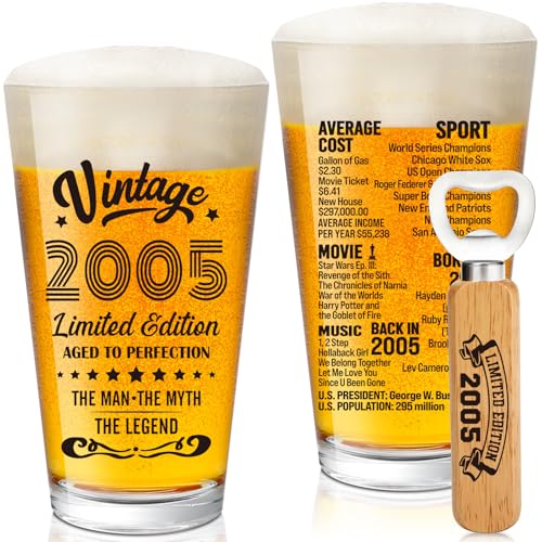 Henghere 21st Birthday Gifts For Men, Vintage 2005 Beer Glass 21 Year Old Birthday for Him, 21st...