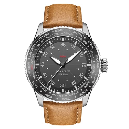 Montre solaire homme avec chronographe étanche 50m et cadran lumineux nocturne