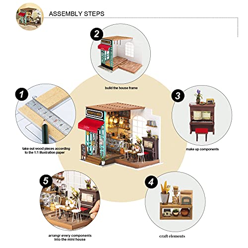 Rolife 3D Holz Puppenhaus mit Licht Miniatur Kaffee Haus DIY Modell Kit-Tops Spielzeug für Kinder 14 15 16 17 Jahre alt… – Bild 6