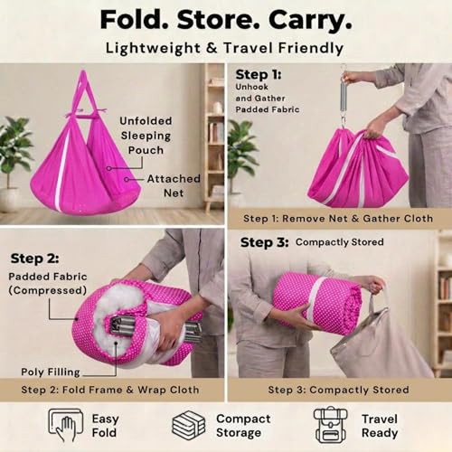 Image of Vparents Sleeping Essentials Set Mosquito Net & Spring (Pink) | Window Stand not Included, Polka Dots