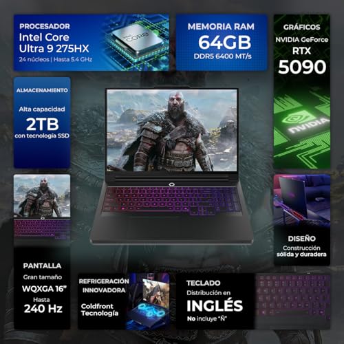 Legion Pro 7i 16" WQXGA OLED Glossy 240Hz, Gaming Laptop, Eclipse Black, Intel Core Ultra 9 275HX 2.1GHz; NVIDIA GeForce RTX 5090 24GB GDDR7; 64GB DDR5 RAM; 2X 1TB NVMe SSD, Windows 11 Pro - Notebook - Immagine 2
