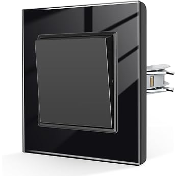 CNBINGO Flush-Mounted Light Switch Glass Toggle Switch Black Single 2