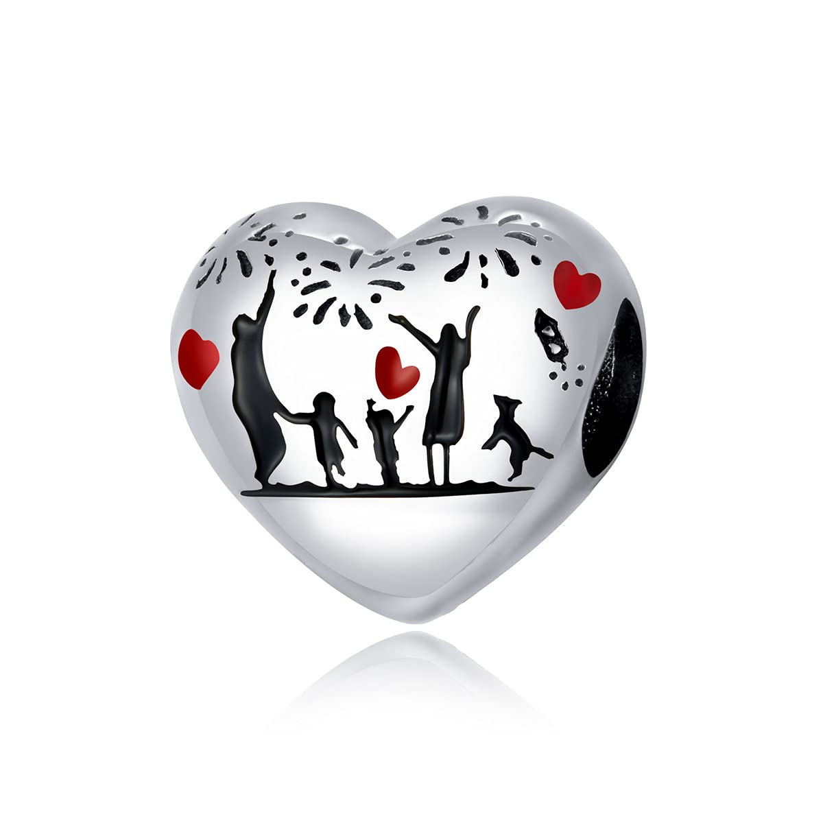 AnnmorsFamily Heart Charm Love You Mom Abalorios Christmas Birthday Gift Colgantes Plata de Ley 925 con Circonita Cúbica Compatible Pulsera & Europeo