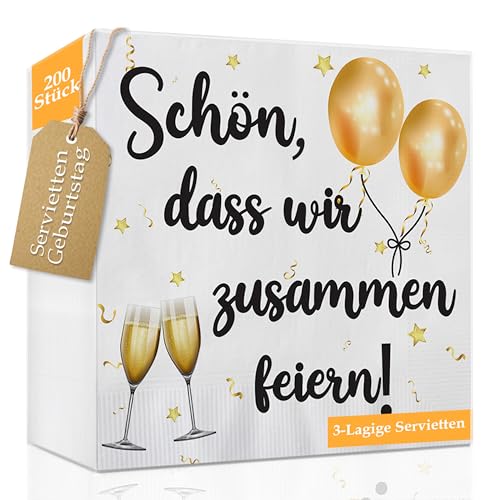 200 StückServietten Schön Dass Wir Zusammen Feiern, Servietten Geburtstag Mann, 33 x 33 cm - 3-Lagige Weich