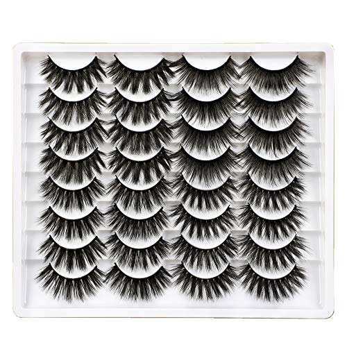Yawamica Eyelashes Thick False Eyelashes 20MM Long Lashes 16 Pairs Dramatic Full Faux Mink Eyelashes 3D Lashes Pack Fluffy Volume Fake Eyelashes 4 Styles Mixed Reusable Handmade Makeup Mink Lashes