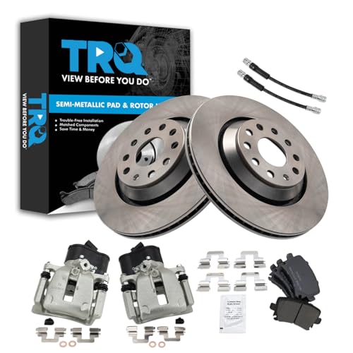 Image of TRQ Rear Brake Pad and Rotor Set Semi Metallic Vented Rotors Calipers Compatible with 2010-2016 Volkswagen CC 2010 Passat