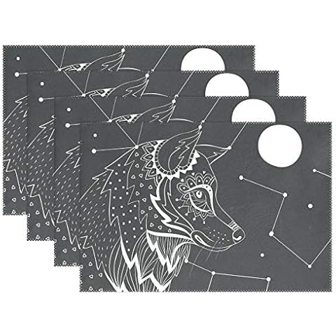 WELLDAY 12 X 18 Inch Placemat Wolf Galaxy Washable Tablemats for Dining Kitchen Table Cover