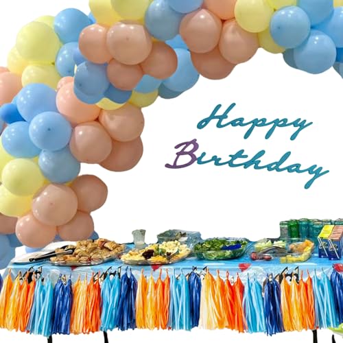 Image of Blue and Orange Tassel Garland,Tissue Tassel Banner for Party Decorations,Pack of 20