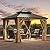 YITAHOME 10x10ft Hardtop Gazebo w/Nettings and Curtains, Heavy Duty Gazebo w/Wood Grain Double Roof Galvanized Steel Outdoor Combined of Vertical Stripes Roof for Patio, Backyard, Deck, Lawns, Brown