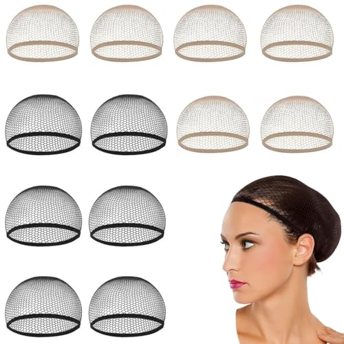 Redecilla Pelo, 12pcs Redecilla Peluca para Usar Pelucas Larga y Corta, Casquillos Peluca de Nylon Elástico y Transpirable, Gorro de Pelucas Unisex para Pelucas Mujer Pelo Natural, Peluca Cosplay