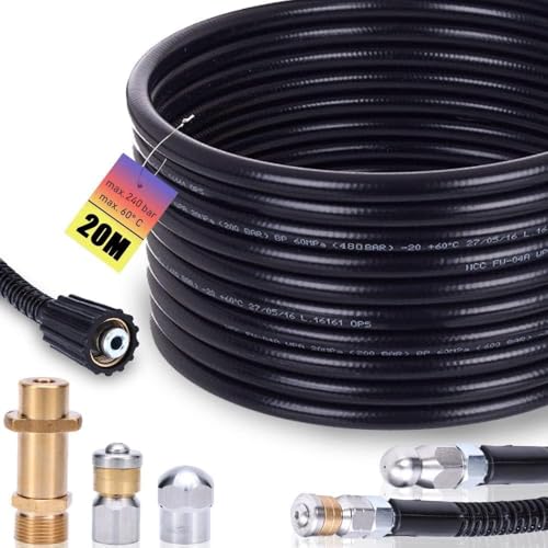 Rohrreinigungsschlauch Set 20m 240 bar inkl. M22 Adapter Düsen starr + rotierend für Kränzle Kärcher K2 K3 K4 K5 K6 K7 Hochdruckreiniger universal Rohrreinigungsset Hochdruckschlauch