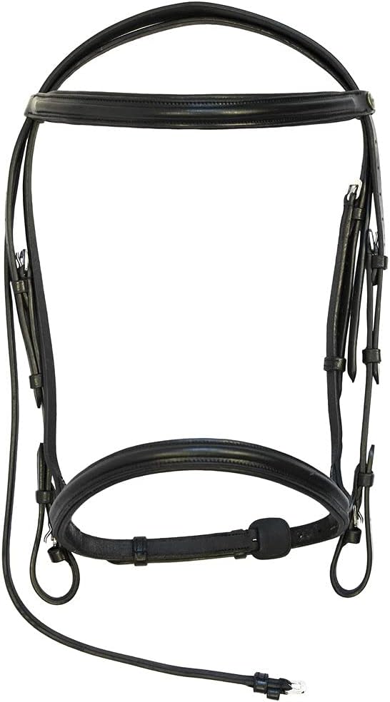 Leather English Bridle Headstall Reins Cowhide Genuine Horse Crossover Crossunder Raised Fancy Stitched Laced All Purpose Jumping Dressage Rubber Crystal Padded Adjustable Browband Full-Cob,M93
