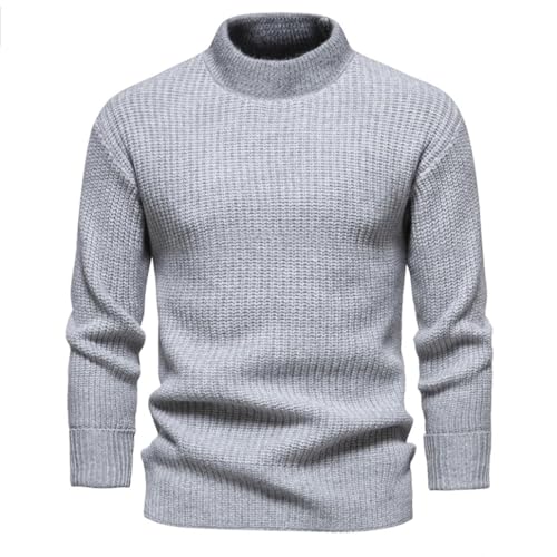 Men's Mock Neck Pullover Sweaters Mens Soft Casual Casual with Ribbing Edge Sweaters Gray EU Size M