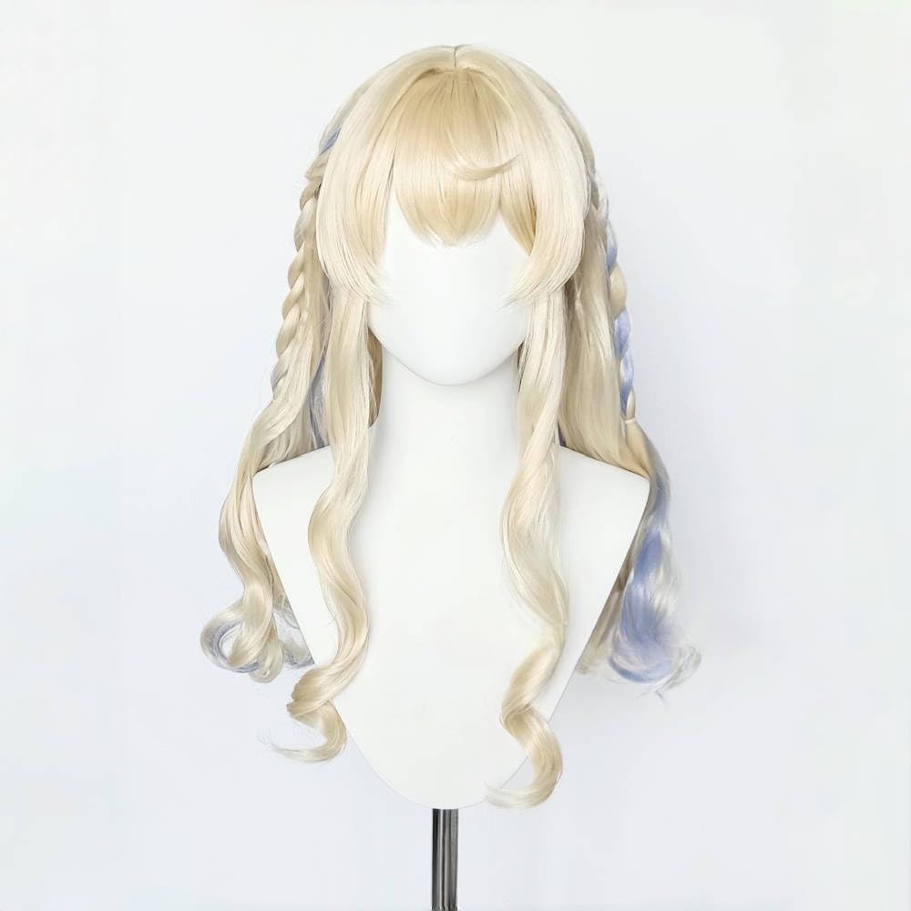 Light Golden Mix Blue Hair Long Curly Wig Women Cosplay Fiber Hair Halloween Costume Wigs (Light Golden Mix Blue)