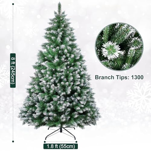 Christmas Tree 7FT/8FT Artificial Tree with Pine Cone and Red Fruit, Foldable Metal Stand for Holiday Christmas Decoration (Green+White, 8FT)