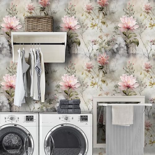 COKCOKR Pink Floral Wallpaper in Mist 17.71"x118.1" Peel and Stick Wallpaper Waterproof Vinyl Matte Wall Contact Paper Removable Self-Adhesive for Bathroom, Flower Room, Art Studio by COKCOKR - Image 3