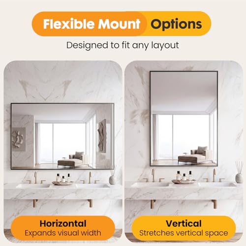 Image of Sweetcrispy Bathroom Mirror for Over Sink, 30 inch x 40 inch Rectangle | Wall Mount Mirrors with Metal Frame, Modern Vanity Mirror with Tempered Glass, for Home Decor, Anti-Rust, Black
