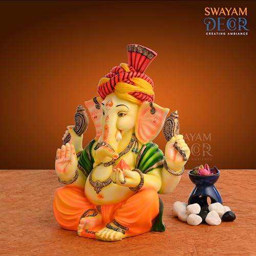 Image of Polyresin Marble Ganesh Ji Idol | Auspicious Lord Ganesha Statue for Living Room Home Decor Statue (13 Inch)