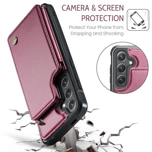 Kowauri for Samsung Galaxy S25 FE Case, PU Leather Wallet Case for Women Men with RFID Blocking Card Holder Slot Magnetic Closure Shockproof Protective Phone Cover for Samsung Galaxy S25 FE (Red) - image 4