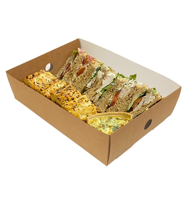 50 Bandeja de Cartón Kraft para Caja con Ventana 30,8×22,2x7,8cm | Cartón Antigrasa y Altas Temperaturas | Ideal para Take Away, Panadería y Catering | Pack de 50 Unidades