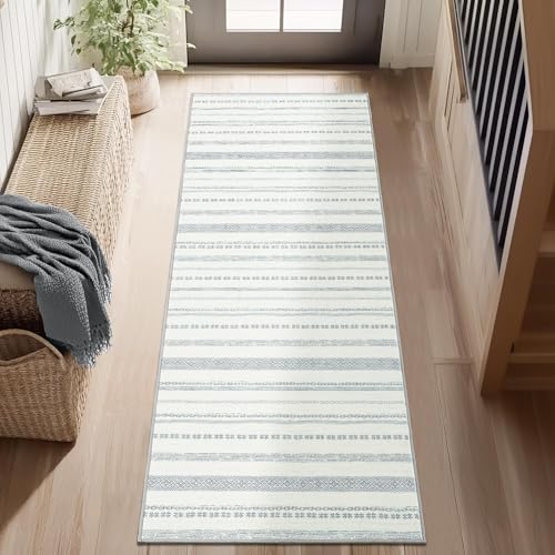 jinchan Moroccan Boho Runner Rug 2x5 - Machine Washable Non-Slip Low-Pile Soft Bohemian Runner Rug for Entryway Hallway Kitchen Bedroom Laundry Room (2‘x5', Grey)