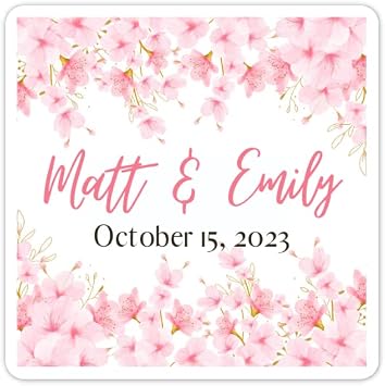 60 Custom Cherry Blossom Wedding Stickers, 2 inch square, Personalized Wedding Favor