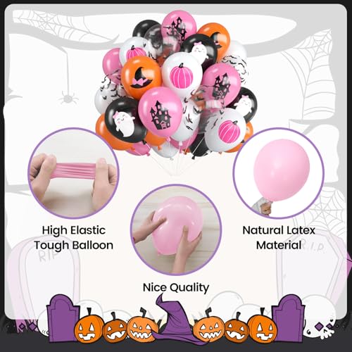 Image of Halloween Balloons,12 Inch Pink Orange and Black Balloons for Pink Halloween Baby Shower Birthday Wedding Engagement Gender Reveal Party Decorations