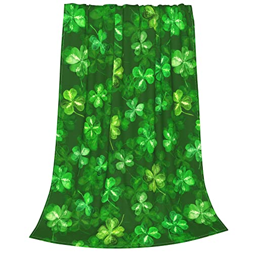Nextchange St Patrick Throw Blanket Shamrock Clover Blankets Watercolor Green Lucky Clover Lightweight Cozy Soft Flannel Bed Blanket for Bed Couch Chair Sofa 40
