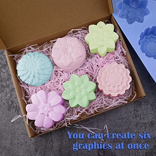 Image of Sakolla 2 Pack Silicone Soap Molds, 6 Cavities Different Flower Shapes Silicone Mold, Perfect Making for Soap, Lotion Bar, Bath Bombs (Pink + Blue)