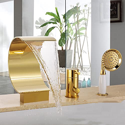 Mitigeur baignoire cascade or grand débit pour remplissage rapide 3 trous