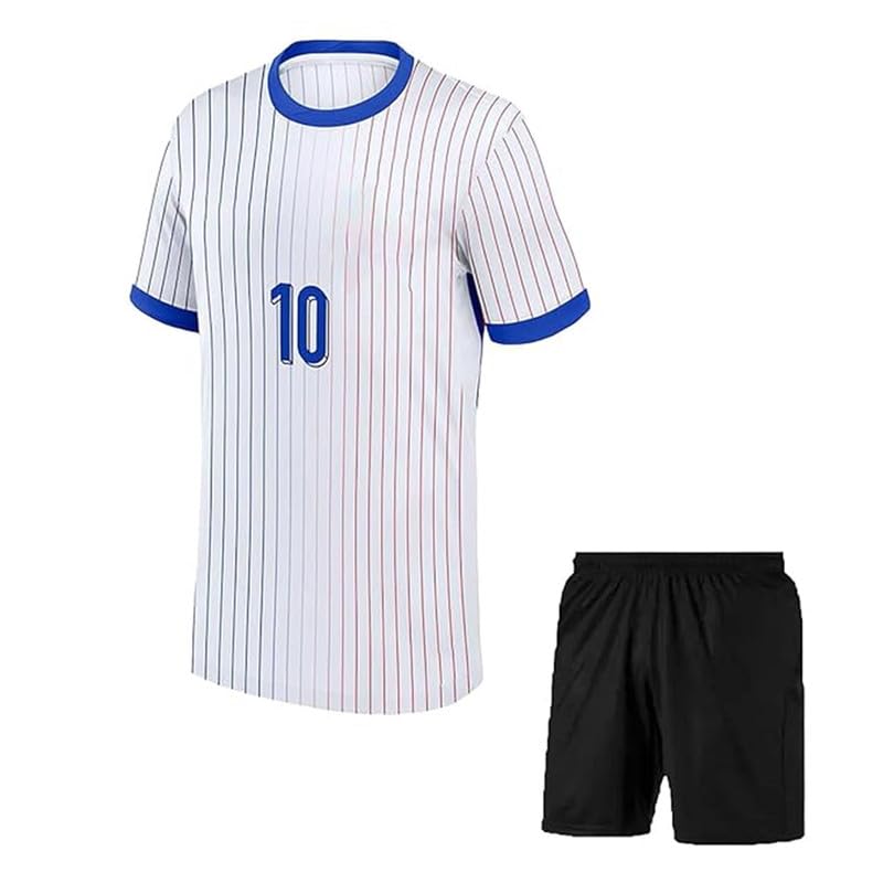Image of RJM Mbappe 9 Sports Football Home White Jersey 2024 with Black Shorts for (Kids,Boys,Men)(12-13Years,Multicolor-2)