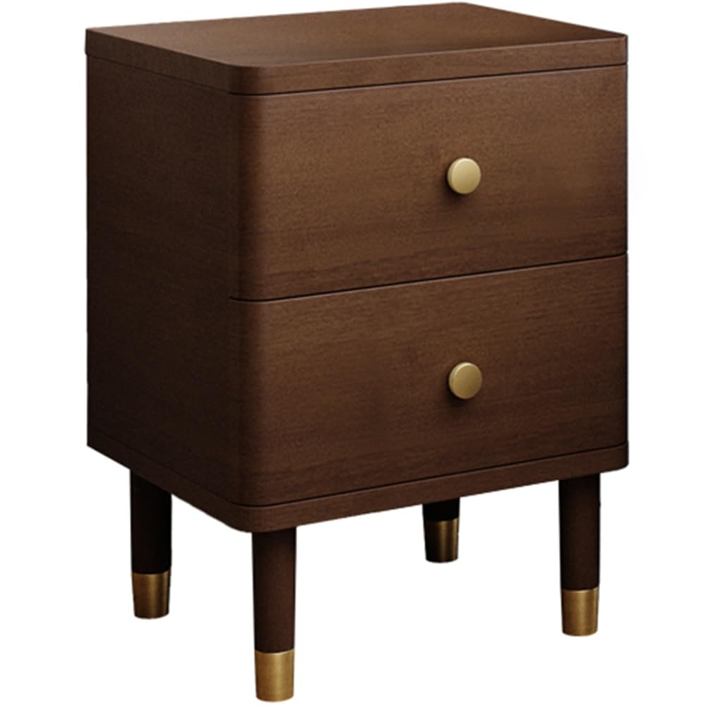 Table de Chevet Bois Massif 2 Tiroirs, Meuble Rangement Petit Espace