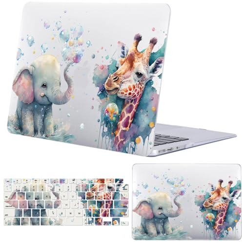 Carcasa MacBook Pro 13 con diseño de elefantes y jirafas, funda rígida protectora de plástico