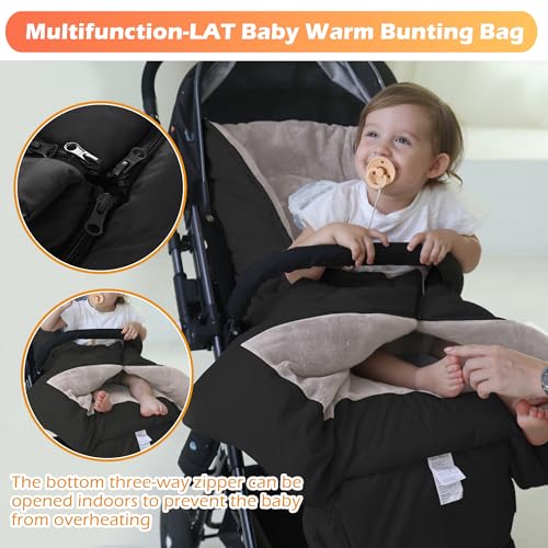 Image of LAT Baby Warm Bunting Bag Universal,Stroller Sleeping Bag Cold Weather,Waterproof Toddler Footmuff(Basic,Black)