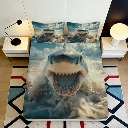 Drap housse requin 140x200 microfibre 3D à grands bonnets