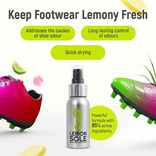Lemon Sole Natural Shoe Freshener & Deodoriser with 6 Powerful Essential Oils for Long-Term Odour Control, Great for Sports, Fresh Lemon Scent. Lemon Fresh shoes every day. Lemon Sole Natural Shoe Freshener & Deodoriser with 6 Powerful Essential Oils for Long-Term Odour Control, Great for Sports, Fresh Lemon Scent. Lemon Fresh shoes every day.