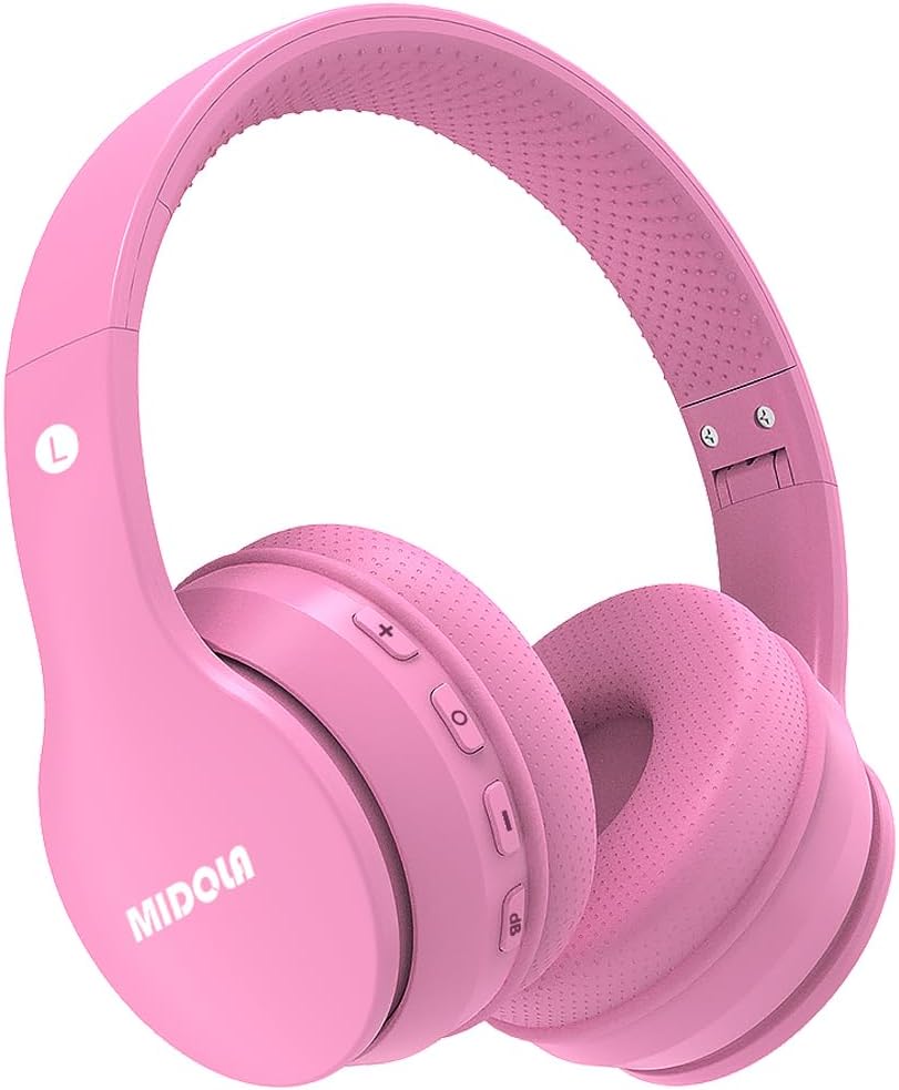 MIDOLA Kids Headphones Bluetooth 5.4 Wireless 68H Play Time Volume Limit 85/94dB Over-Ear Foldable Headset,Type-C Fast Charging,with Wired Aux Mic for Toddler Child Pad Tablet Pink